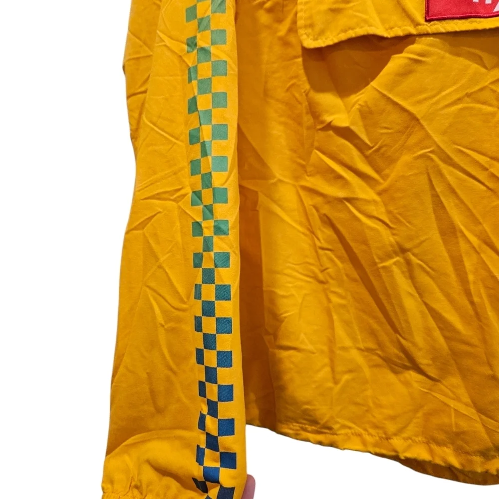 Vintage rare y2k Hype yellow windbreaker hood pullover checkered colorful M - Picture 3 of 10